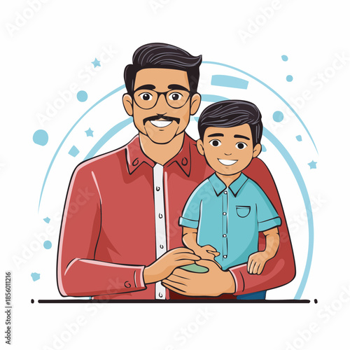 Father and Son Bonding Moment: A Heartwarming Cartoon Illustration of Parental Love