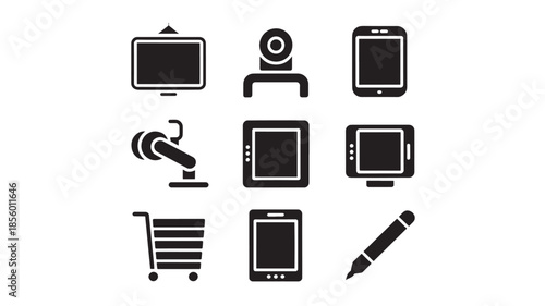Collection of various technology icons displayed on a plain white background