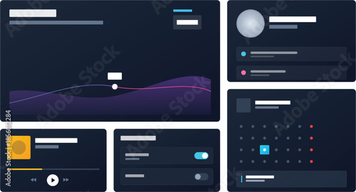 Futuristic Dark Mode UI Elements Dashboard Kit and App Components