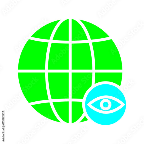 Global Monitoring Line Icon Outline icon of a globe combined with an eye symbol, representing global monitoring, worldwide surveillance, internet visibility, and digital observation. Suitable for tech