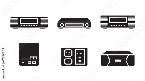 Electronic devices displayed in a grid pattern on a clean white background