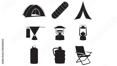 Camping icons collection displayed on a clean white background
