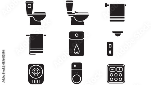 Modern Bathroom Essentials Illustrated in Monochrome