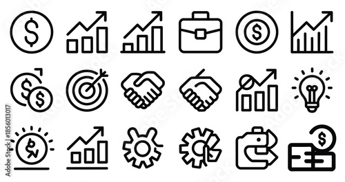 Financial growth and business success icons a collection of related symbols
