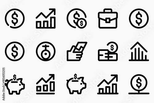 Financial icons representing money growth investment and economic concepts