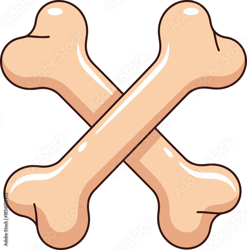 Flat vector illustration of two crossed animal bones isolated on white background for dog food pet supply medicine archaeology and anatomy graphic design elements