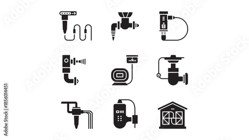 Collection of various plumbing fixtures and pipes illustrated in a simple graphic style