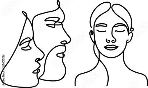 Hand drawn vector illustration of a man and woman couple in black profile silhouette art talking with a heart