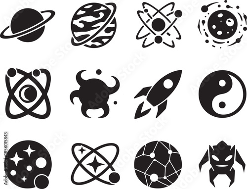 Set of spacethemed icons in modern style
