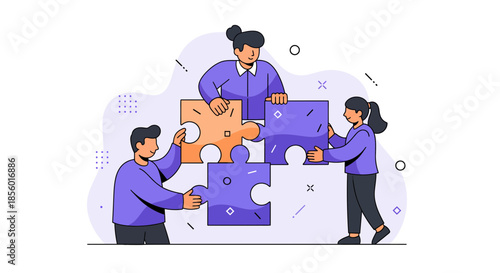 Teamwork and collaboration concept with people assembling puzzle pieces