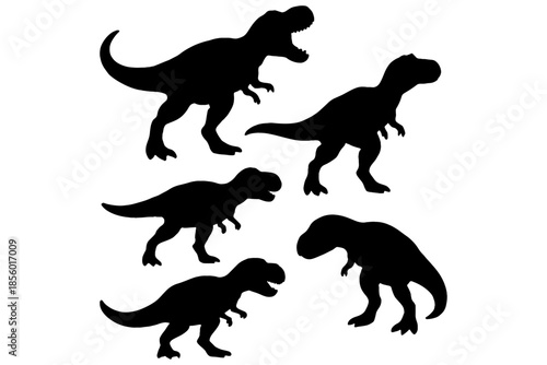 silhouette of dinosaur,
T-Rex Dinosaur Silhouette Set – Vector Illustration Isolated on White