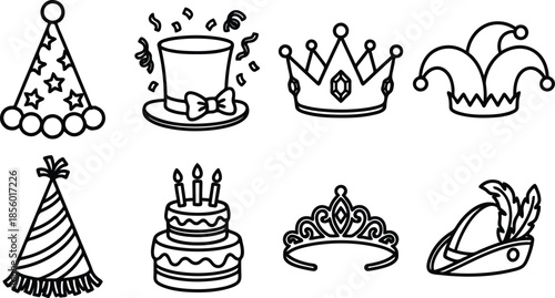Collection of Celebration Hats and Crowns Illustrations