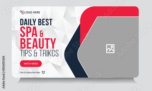 Beauty and spa tips video thumbnail banner design, salon content video cover bannner design, editable vector eps 10 file format