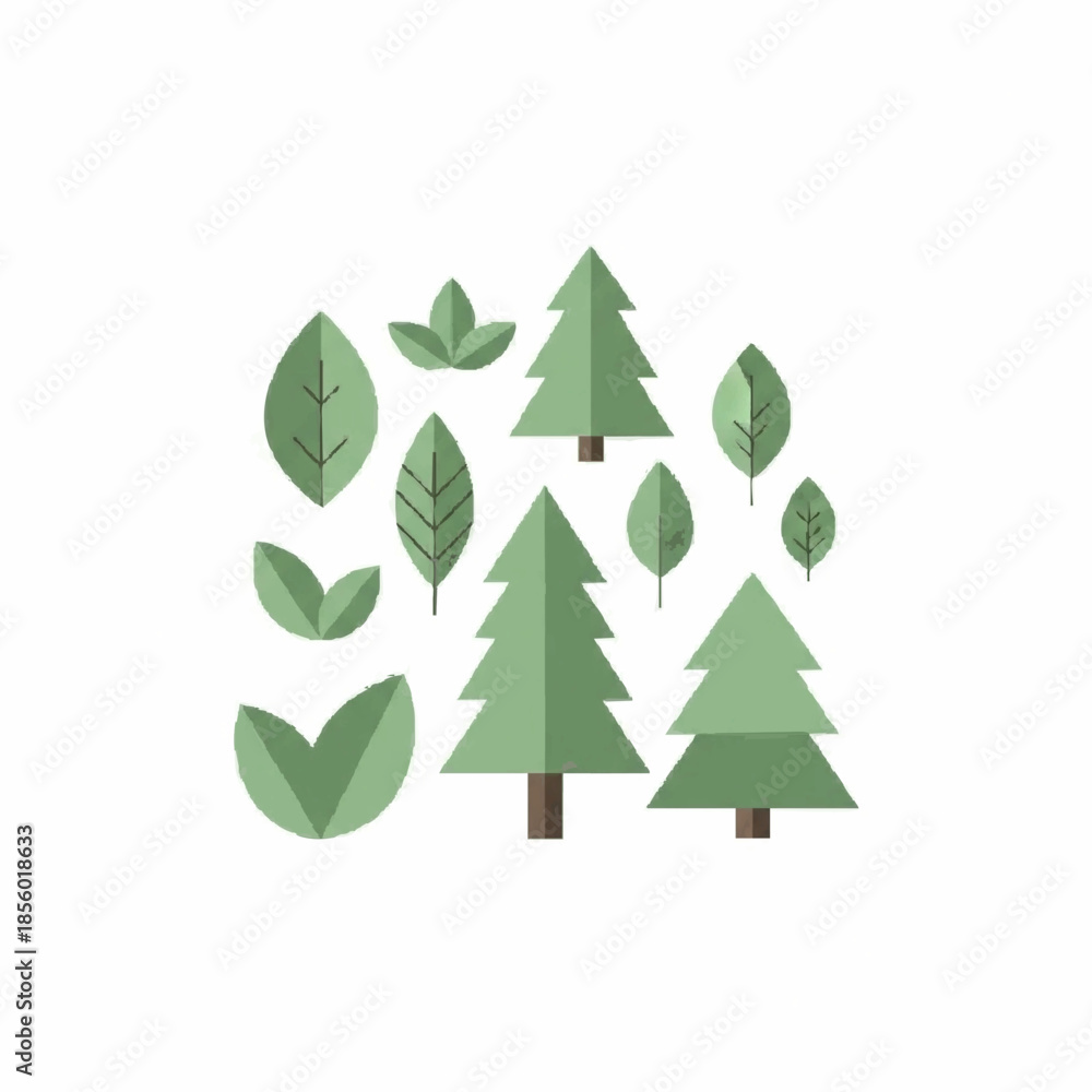 Fototapeta premium Nature-inspired abstract forest and plant icons 