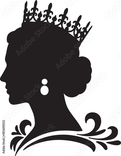 Woman silhouette with crown and earrings isolated