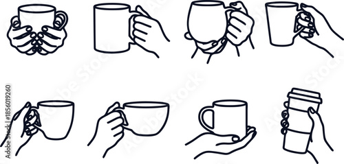 Illustrations of Hands Holding Various Drinkware