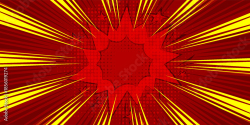 Pop art red yellow comics book cartoon magazine cover. Cartoon funny retro pattern strip mock up. halftone illustration. Vintage backdrop for comic superhero text, speech bubble, message.