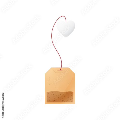 Flat illustration of infusion sachet with love symbol in natural tones for beverage concepts
