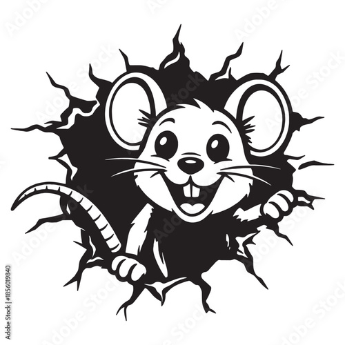 Cute mouse peeking out of wall hole art