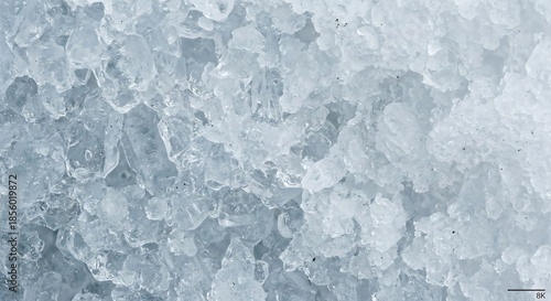 Close-up of crushed ice with frosty texture and small black specks