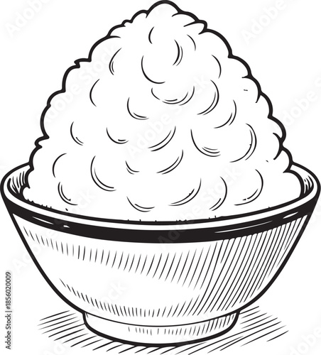 Shaved Ice Hand-drawn Sketch Drawing Vector Illustration, Line Linear Symbol Engraving Coloring Book, Black and White Isolated