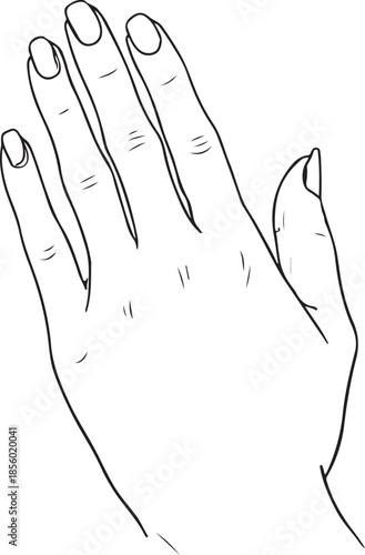 Hand with Manicure, Manicured Nails Hand-drawn Sketch Drawing Vector Illustration, Line Linear Symbol Engraving Coloring Book, Black and White Isolated
