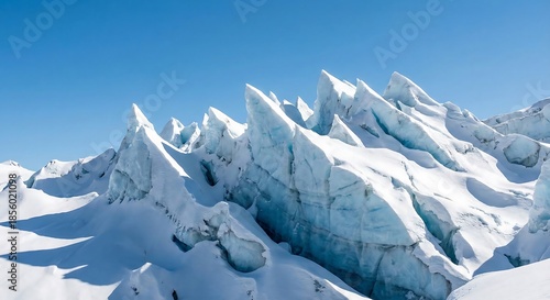 Majestic snowy mountain peaks under clear blue sky