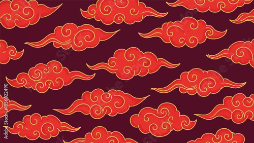Vibrant red clouds pattern on dark red background for lunar new year celebration illustration