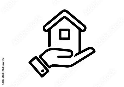 Crisp vector icon of a hand holding a house, symbolizing secure home ownership, real estate investment, and reliable property services for future planning