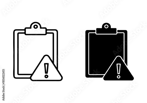 Clipboard document with warning exclamation mark icon signifying important alert or error notification for digital processes
