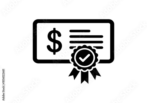 Secure financial certificate icon depicting an approved bonus or discount voucher, symbolizing guaranteed payment and reward concepts