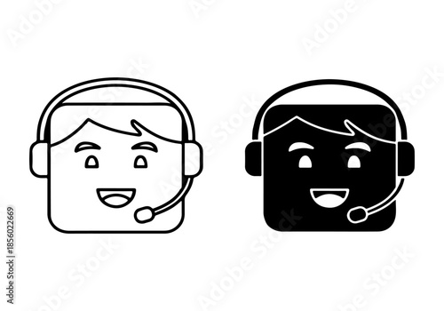 Modern vector icon set of customer support agent with headset, outline and solid fill, for business and digital communication