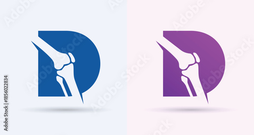 Letter D knee joint orthopedic monogram logo medical bone clinic physiotherapy health icon
