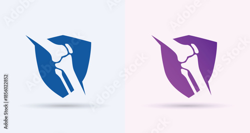 Shield knee joint orthopedic logo protection bone health security clinic care icon

