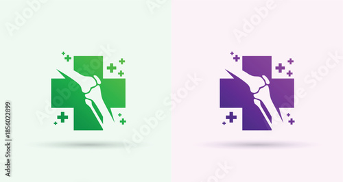 Medical cross knee joint orthopedic logo healthcare clinic emergency therapy hospital bone icon
