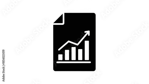 A simple black and white icon of a document with a graph showing an upward trend