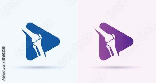 Play button knee joint orthopedic logo media video streaming clinic health icon
