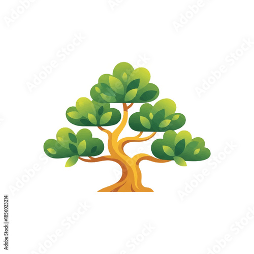A vibrant tree illustration with lush green leaves and sturdy branches viewed from a straightforward perspective