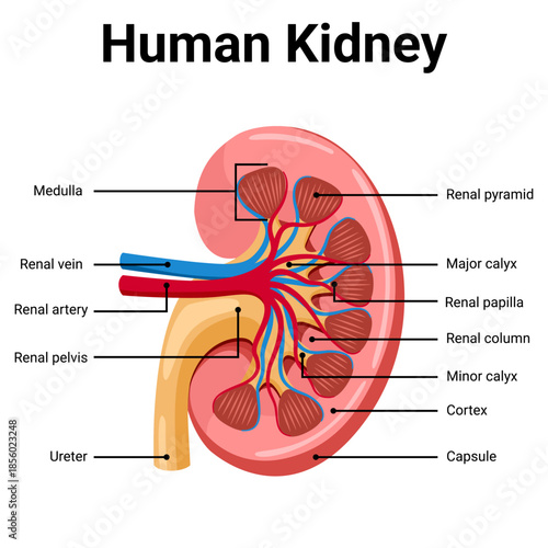 Human kidney anatomy diagram for education 