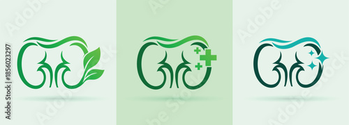 Kidney leaf medical logo renal health nephrology clinic wellness organic green healthcare icon

