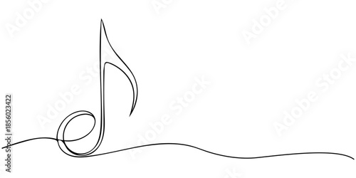 Minimalist single line drawing of a musical eighth note on a wavy staff, Music notes icon continuous one line drawing minimalist outline vector illustration, Continuous one line drawing abstract music