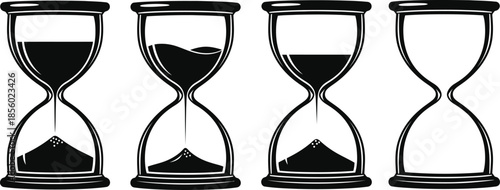 Four hourglasses with varying sand levels illustration