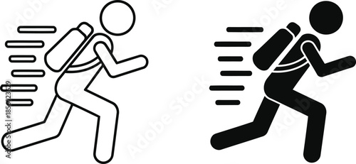 Running silhouettes with motion lines and backpacks