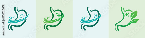 Stomach with swoosh medical logo digestive health gastro clinic recovery care icon
