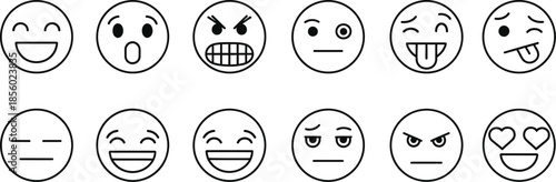 A collection of 12 unique emoticon faces