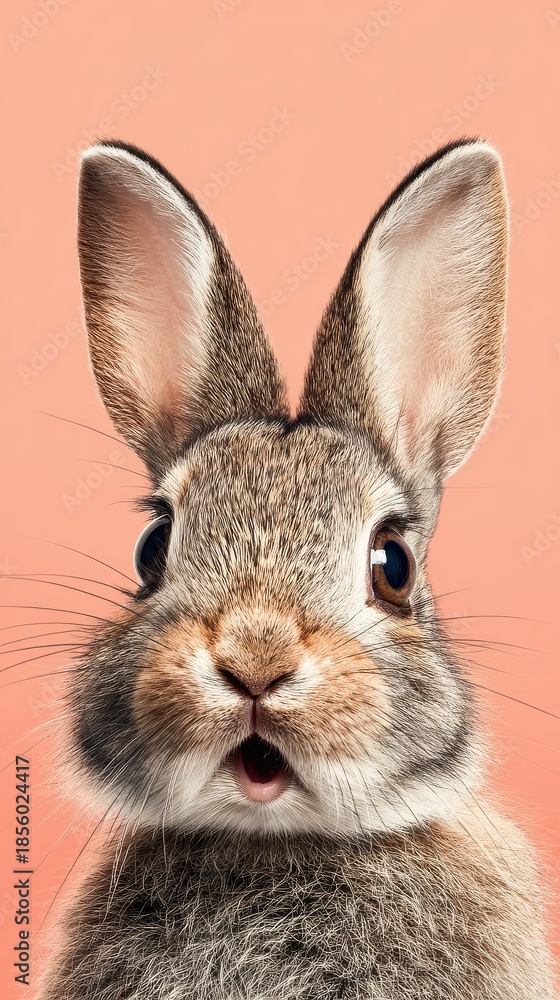 Fototapeta premium surprised baby bunny wide eyes, pastel background