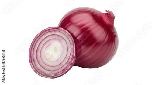 Tableau sur toile Isolated sliced red onion and whole bulb, food ingredient for cooking, healthy e