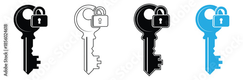 Set of keys with padlock icons in various colors and styles