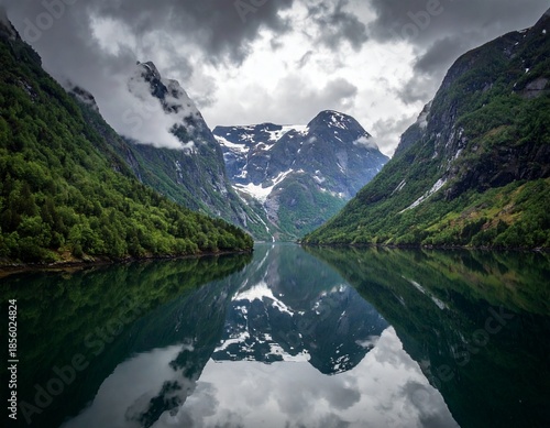 AI Generated Mountain Landscape with Green Hills and Dramatic Sky and star fish