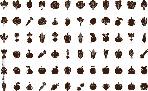 Variety of fresh vegetables and fruits icons